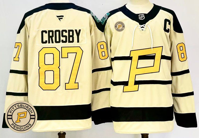 Men Pittsburgh Penguins #87 Crosby Cream Fanatics 2025 NHL Jersey style 5